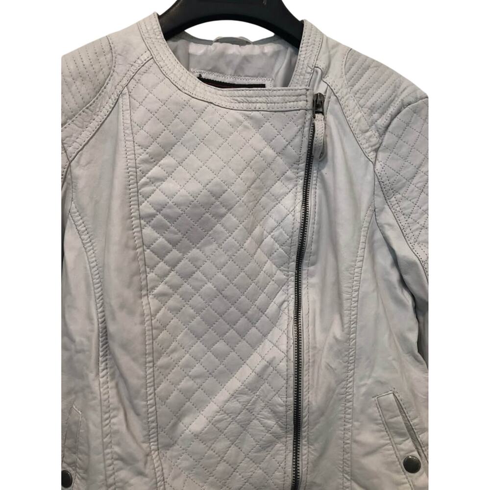 VTG RAFAELL White Quilted Leather Moto Biker Jacket - Size L